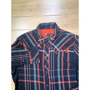 VTG Diesel Mens Plaid Western Shirt Black Orange Frayed Distressed L S-NOUSEVA L